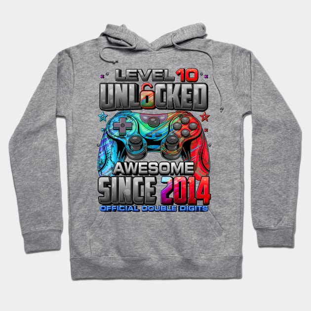 Level 10 Unlocked Awesome Since 2014 10th Birthday Gaming Hoodie by Mitsue Kersting